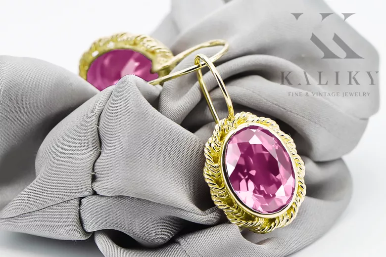 14 كارت من الذهب الأصفر أميثست أقراط مجوهرات فينتاج vec007y